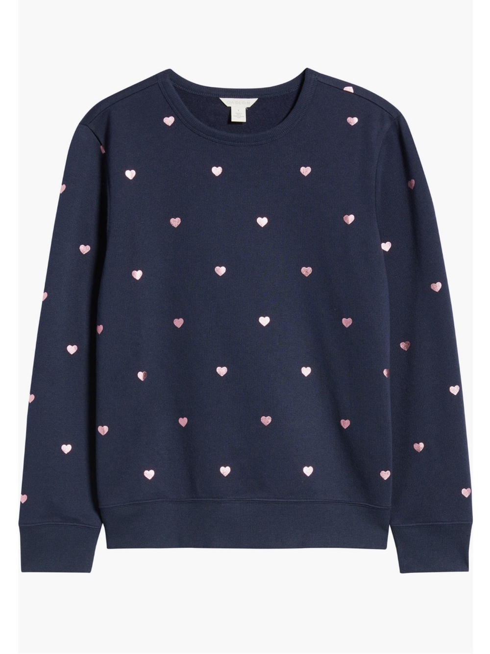 Caslon Women’s Navy w/ Pink Foil Heart Print Crewneck Sweatshirt - Sz Med, NWT